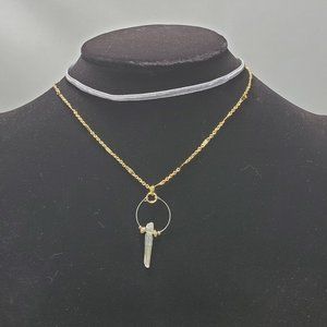 Charming Charlie 2 necklace set - clear quartz gold chain & gray velvet neck